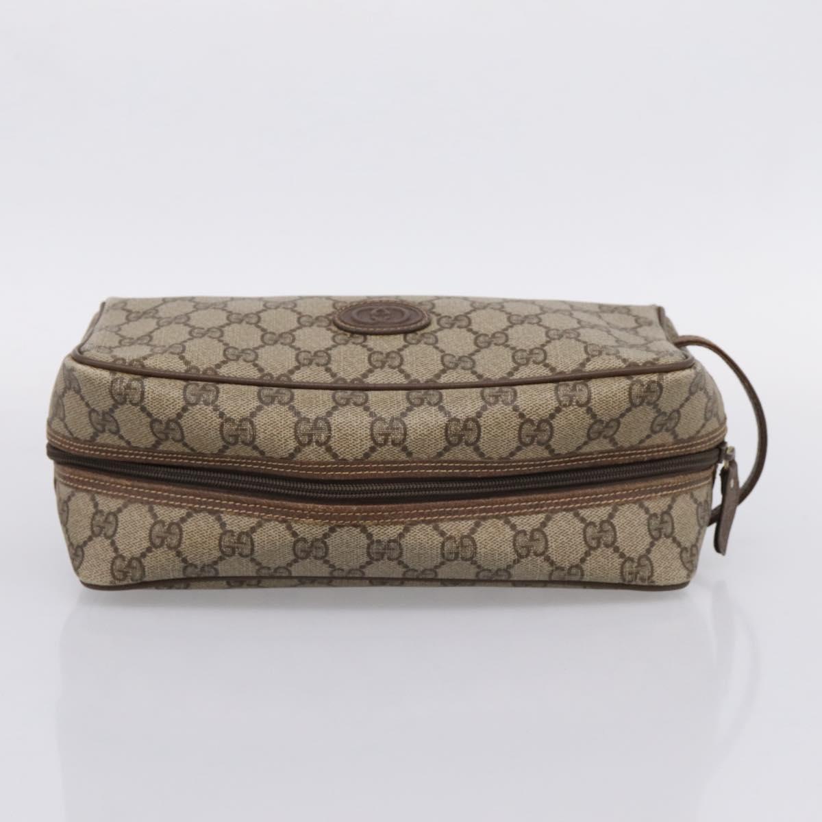 GUCCI GG Supreme Clutch Bag PVC Beige Gold Auth 208816
