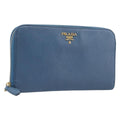 PRADA Long Wallet Safiano Leather Blue Gold Auth 208819A