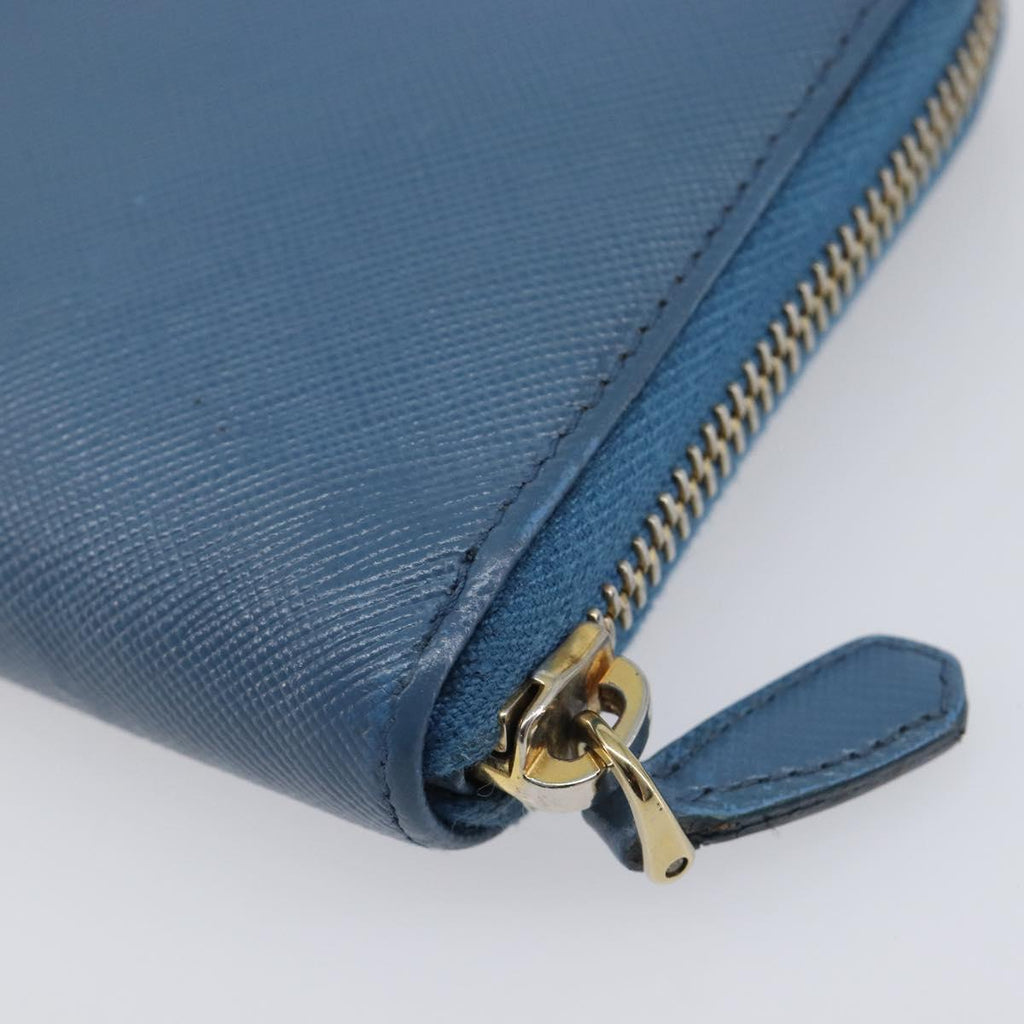 PRADA Long Wallet Safiano Leather Blue Gold Auth 208819A
