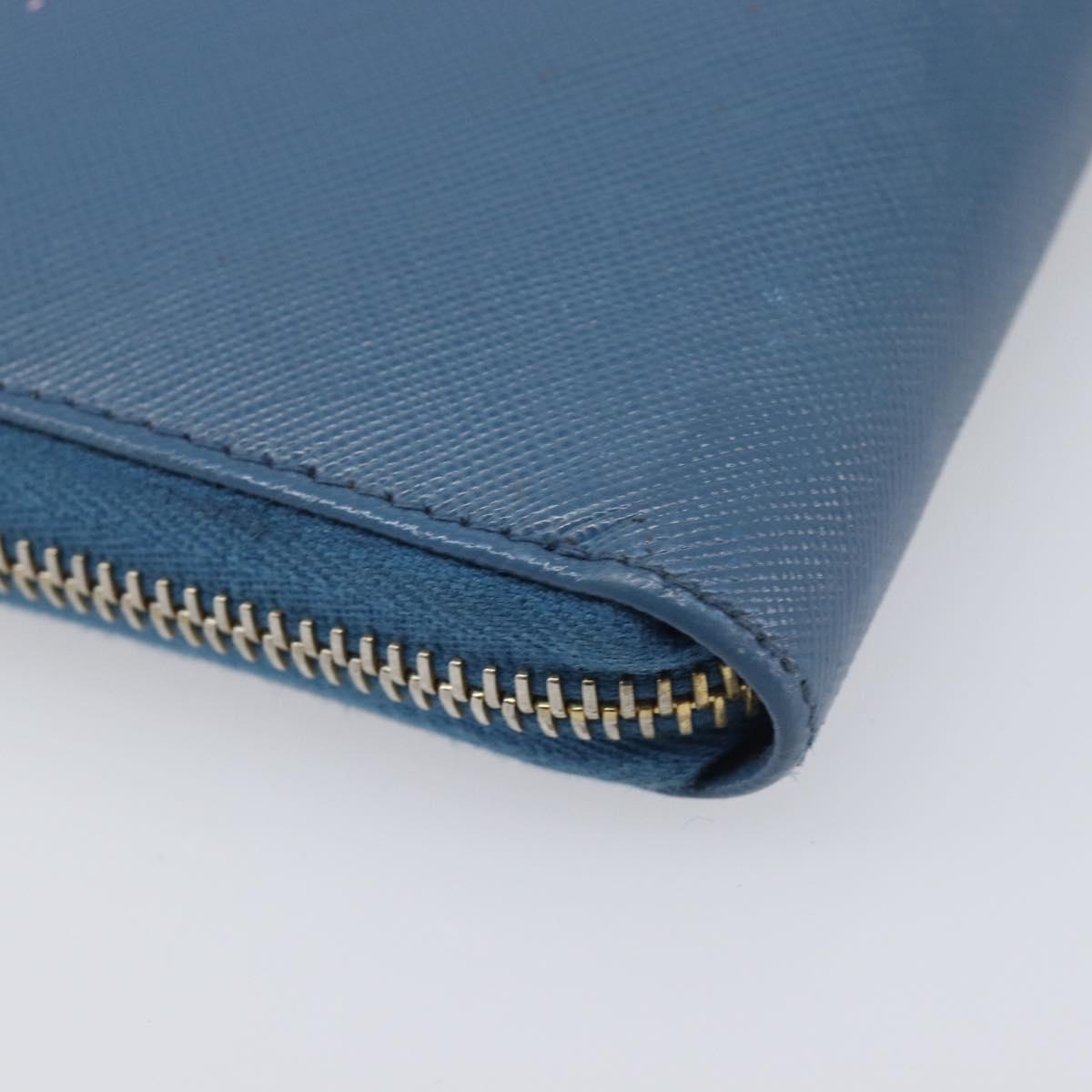 PRADA Long Wallet Safiano Leather Blue Gold Auth 208819A