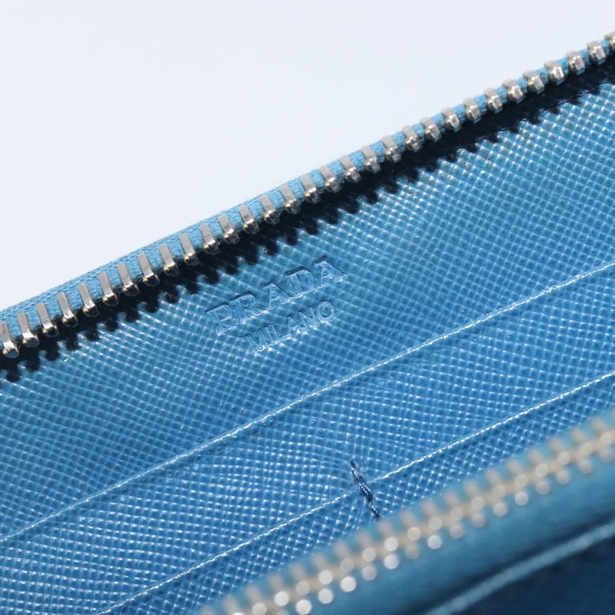 PRADA Long Wallet Safiano Leather Blue Gold Auth 208819A