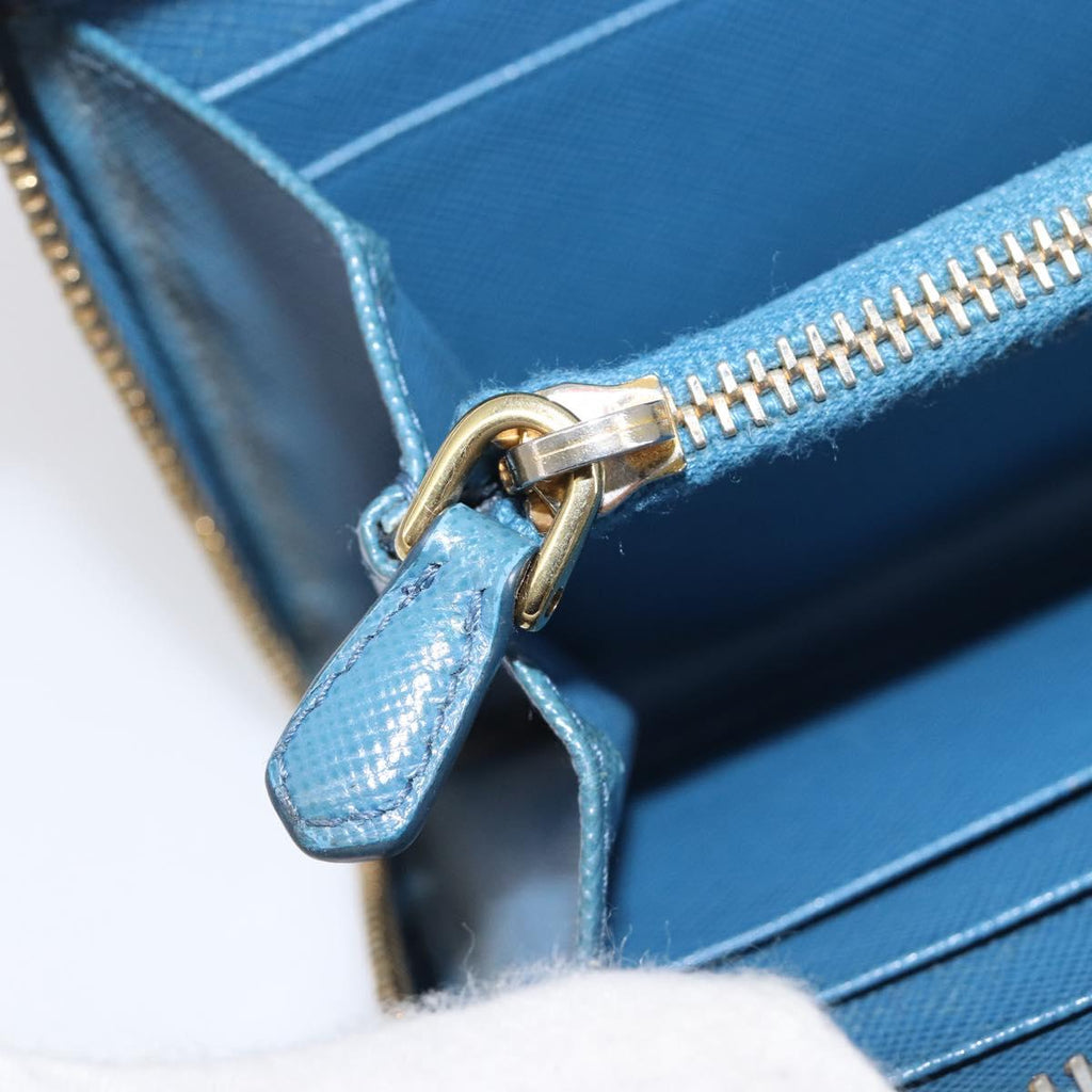 PRADA Long Wallet Safiano Leather Blue Gold Auth 208819A