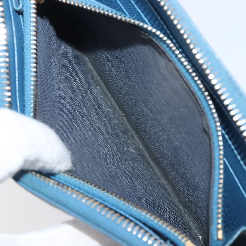 PRADA Long Wallet Safiano Leather Blue Gold Auth 208819A