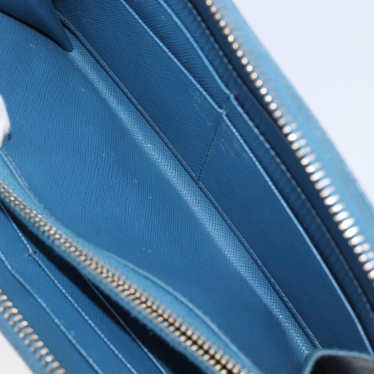 PRADA Long Wallet Safiano Leather Blue Gold Auth 208819A