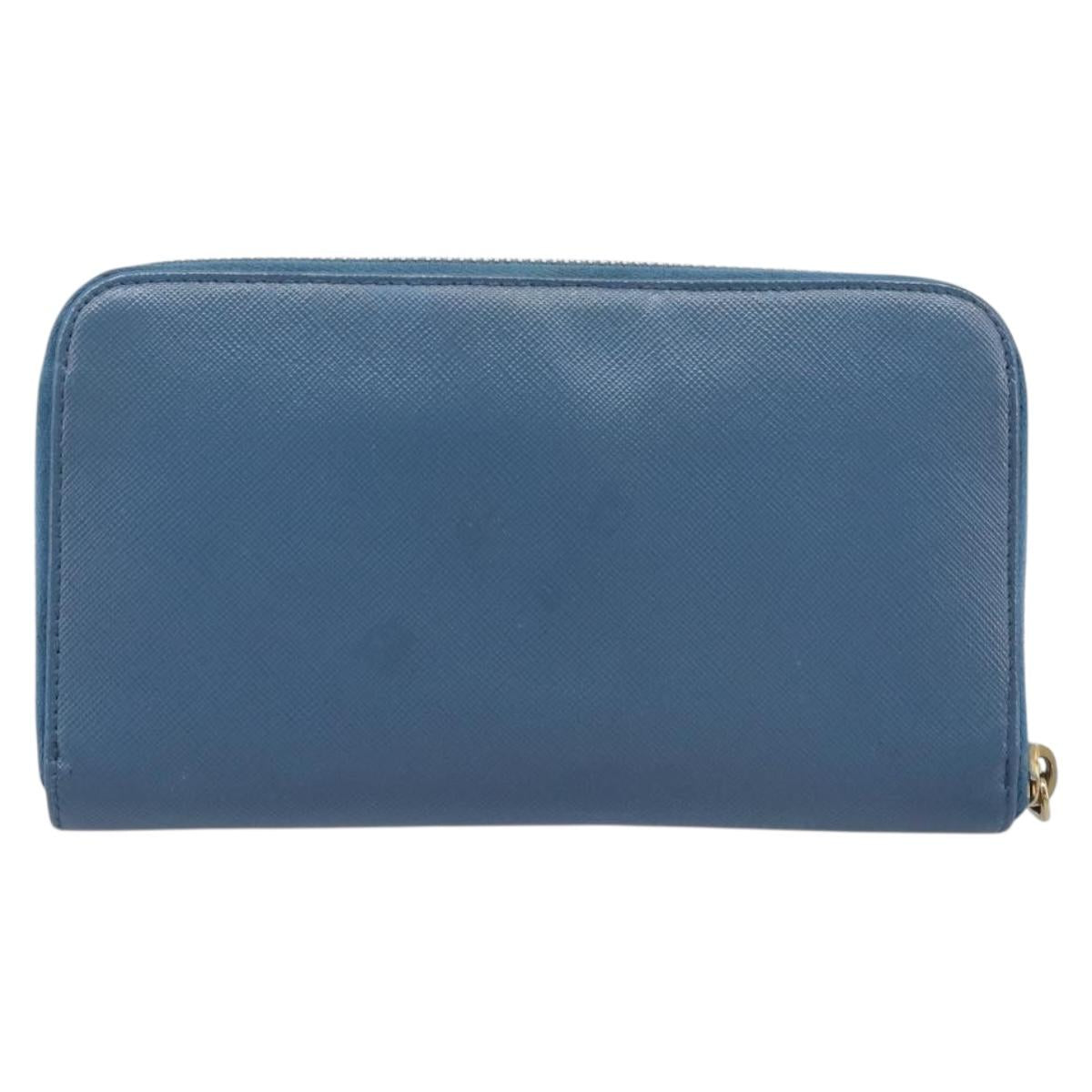 PRADA Long Wallet Safiano Leather Blue Gold Auth 208819A
