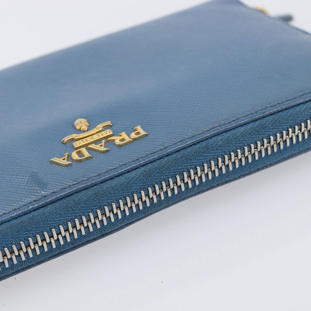 PRADA Long Wallet Safiano Leather Blue Gold Auth 208819A