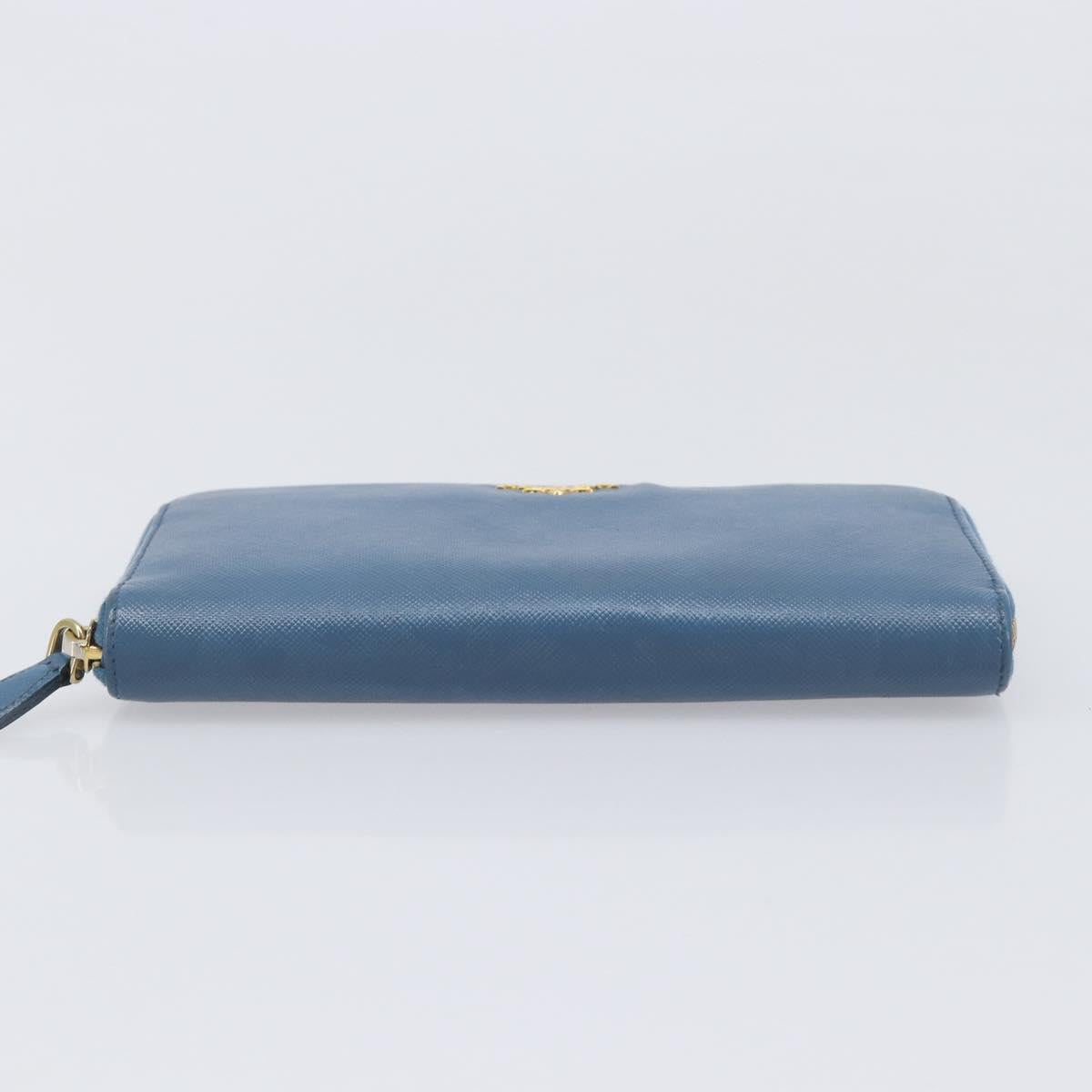 PRADA Long Wallet Safiano Leather Blue Gold Auth 208819A