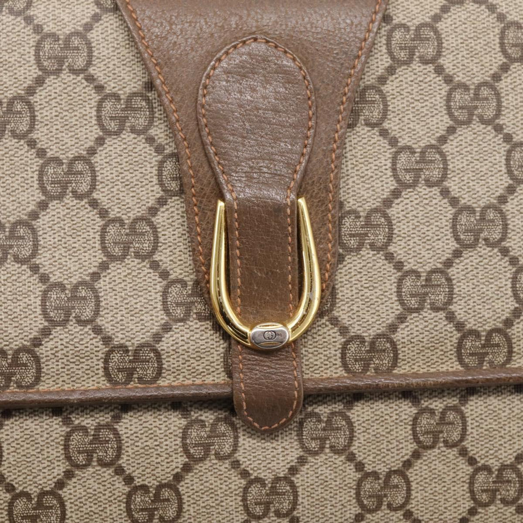 GUCCI GG Supreme Shoulder Bag PVC Beige Gold Tone Auth 208875