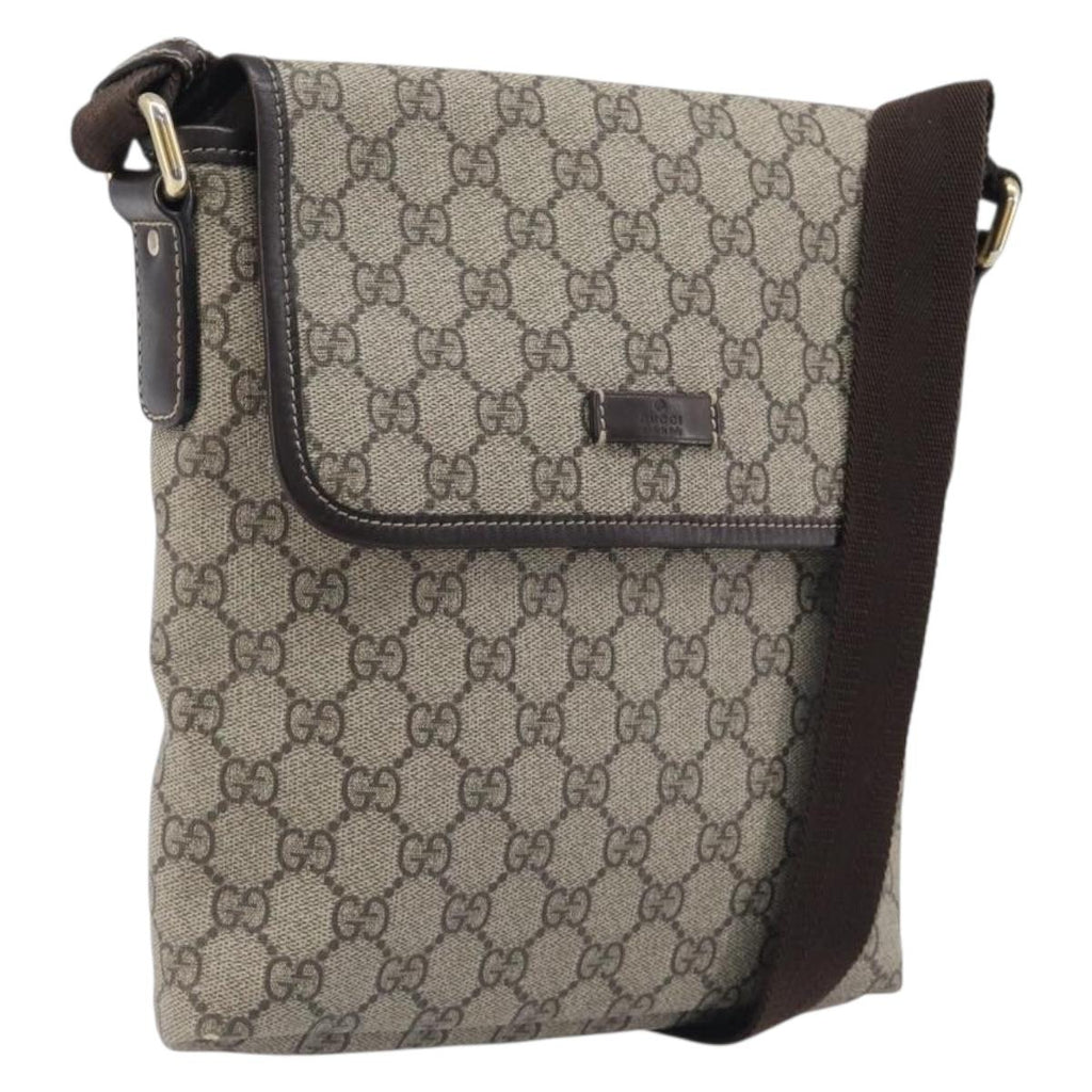 GUCCI GG Supreme Shoulder Bag PVC Brown Gold Tone 223666 Auth 209141