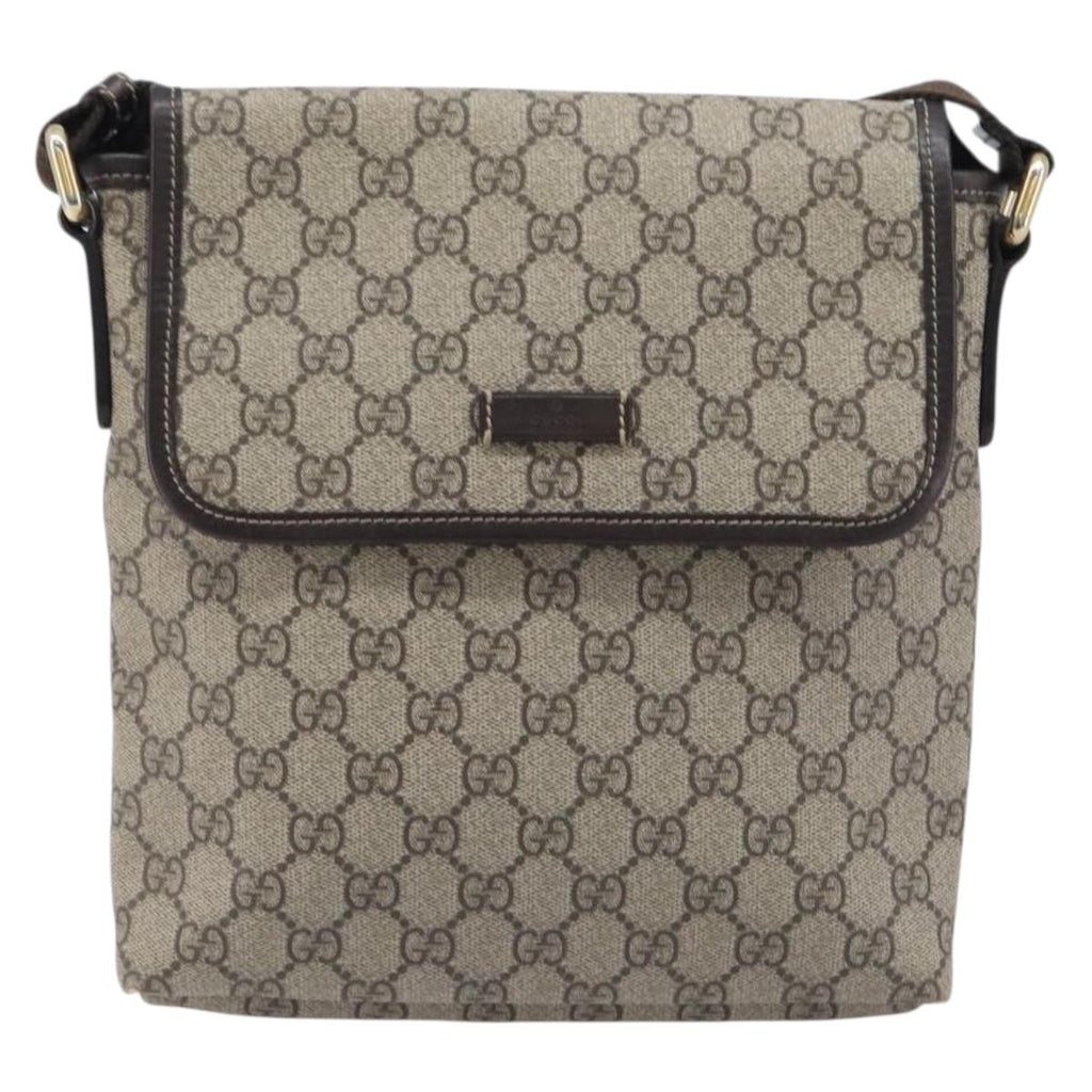 GUCCI GG Supreme Shoulder Bag PVC Brown Gold Tone 223666 Auth 209141