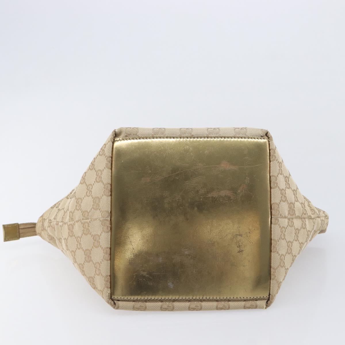 GUCCI GG Canvas Tote Bag Beige Gold Tone 131228 Auth 209142