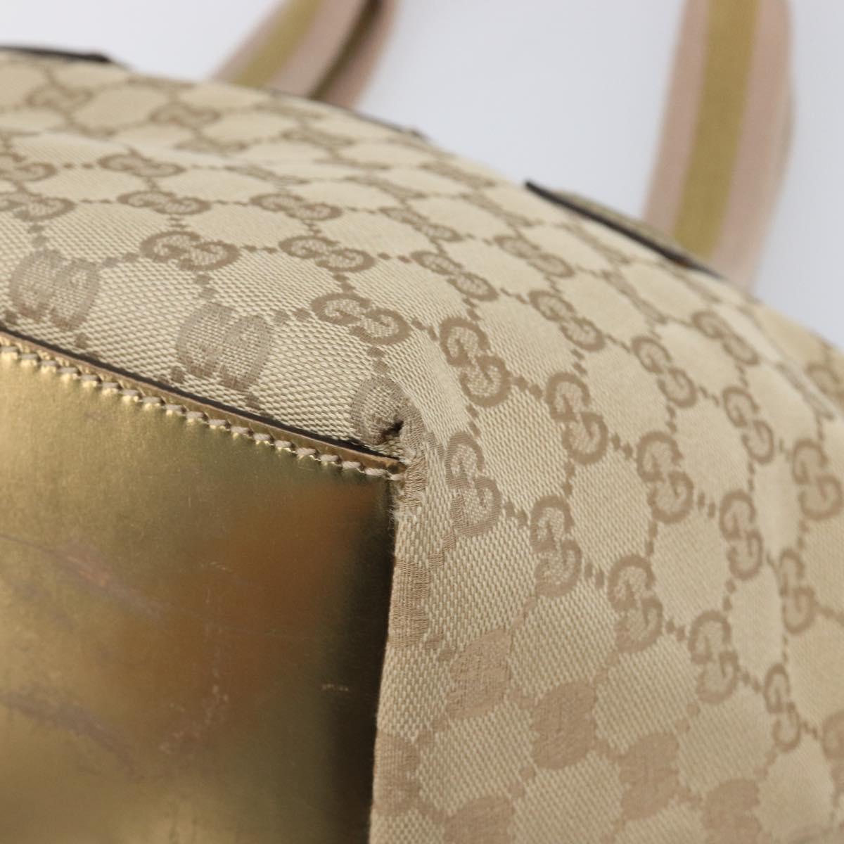 GUCCI GG Canvas Tote Bag Beige Gold Tone 131228 Auth 209142