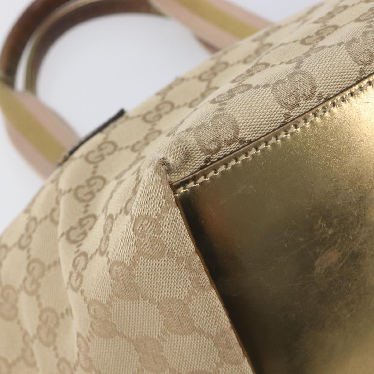 GUCCI GG Canvas Tote Bag Beige Gold Tone 131228 Auth 209142