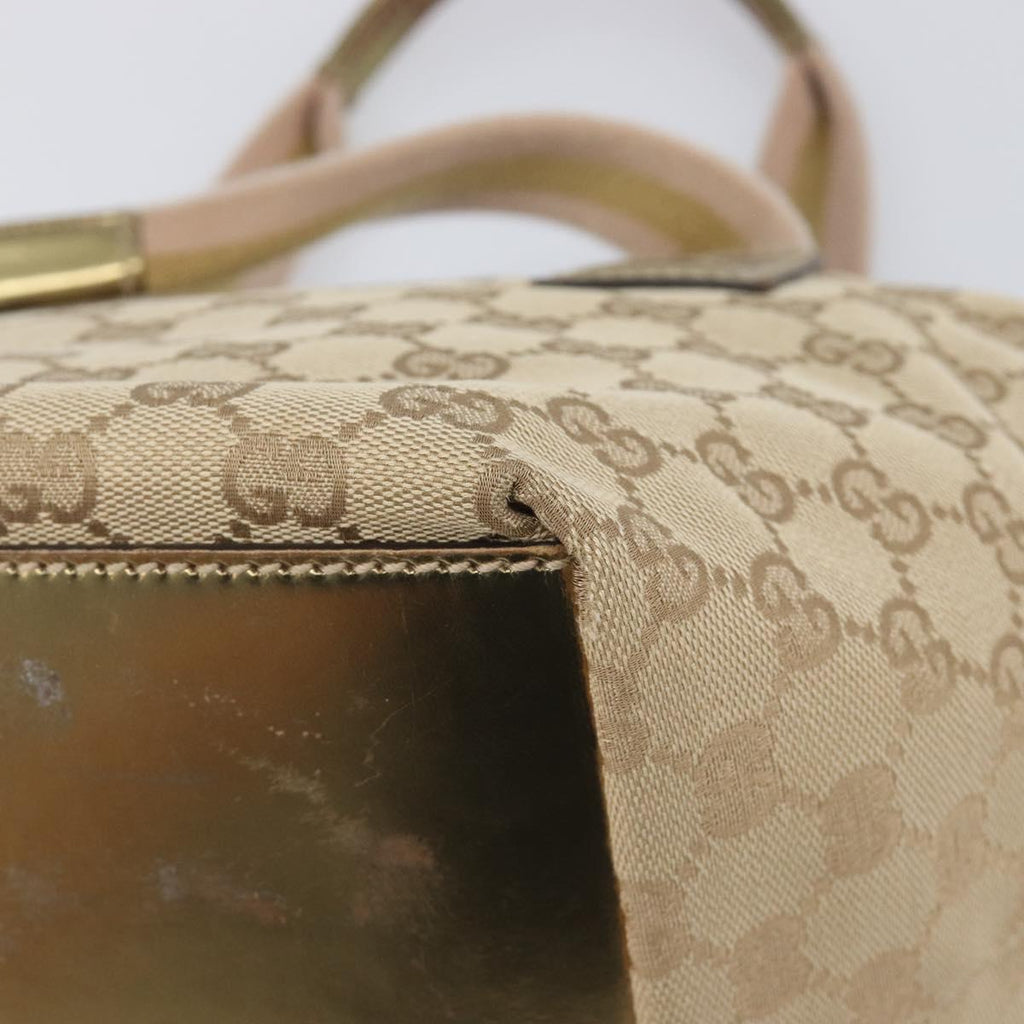 GUCCI GG Canvas Tote Bag Beige Gold Tone 131228 Auth 209142