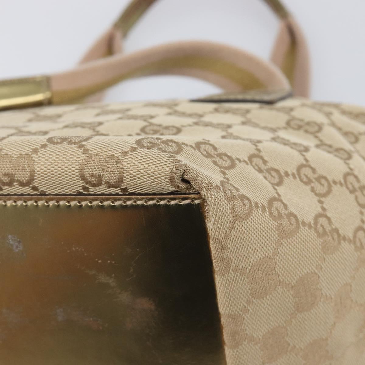 GUCCI GG Canvas Tote Bag Beige Gold Tone 131228 Auth 209142