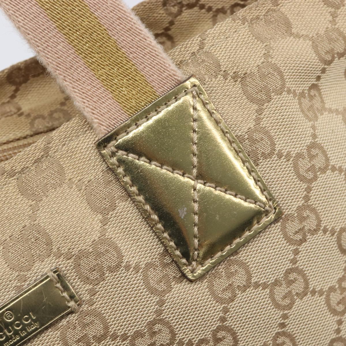 GUCCI GG Canvas Tote Bag Beige Gold Tone 131228 Auth 209142