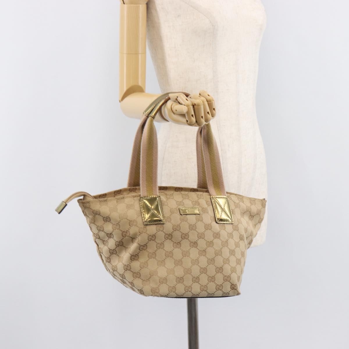 GUCCI GG Canvas Tote Bag Beige Gold Tone 131228 Auth 209142