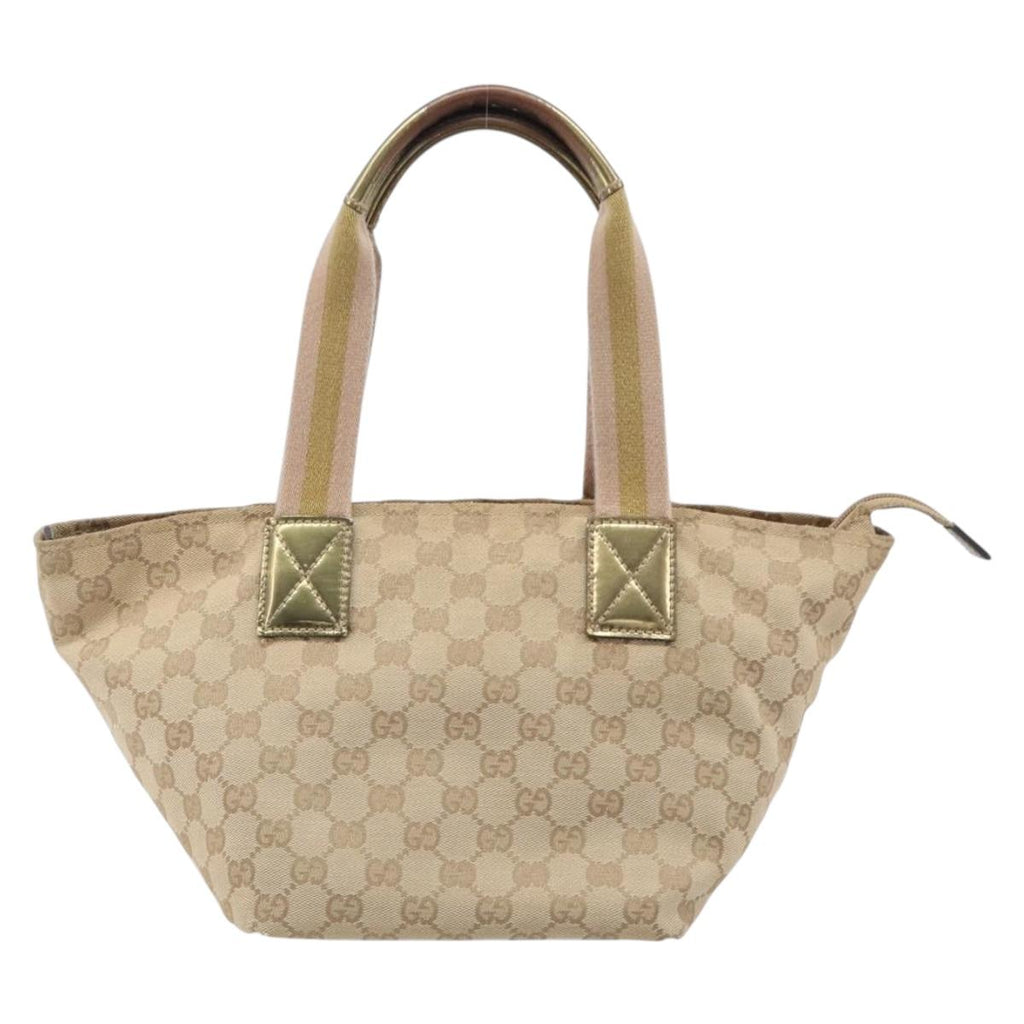 GUCCI GG Canvas Tote Bag Beige Gold Tone 131228 Auth 209142