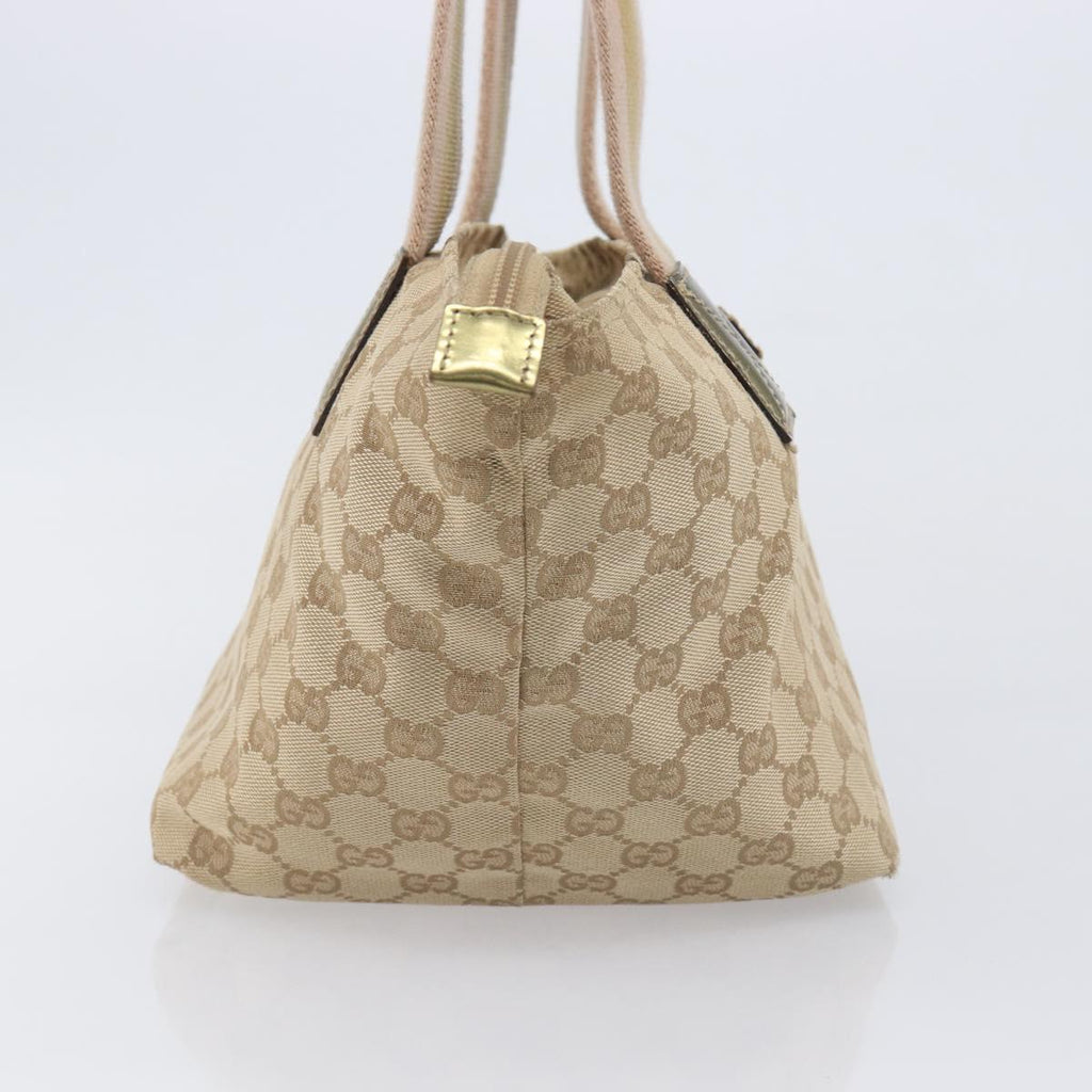 GUCCI GG Canvas Tote Bag Beige Gold Tone 131228 Auth 209142