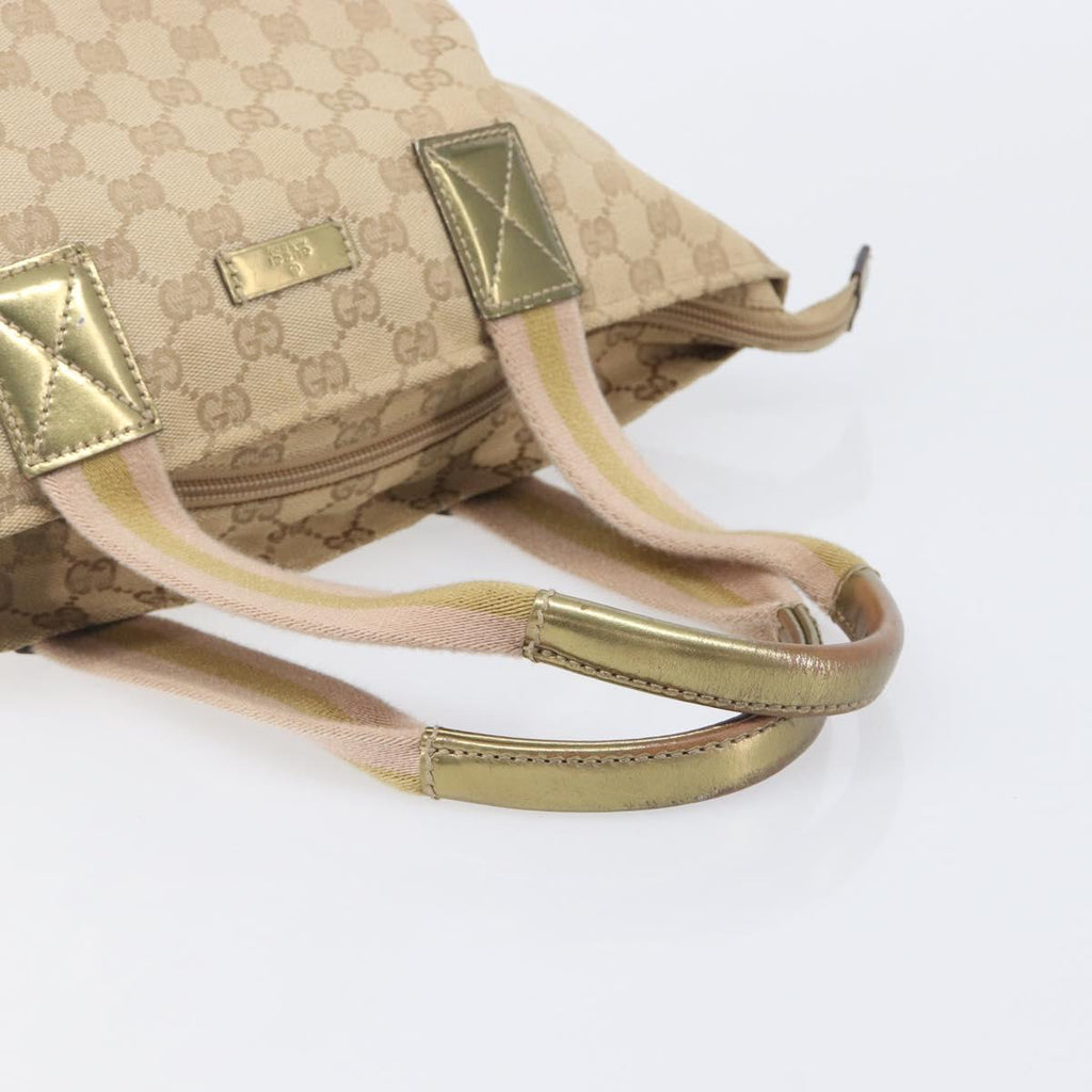 GUCCI GG Canvas Tote Bag Beige Gold Tone 131228 Auth 209142