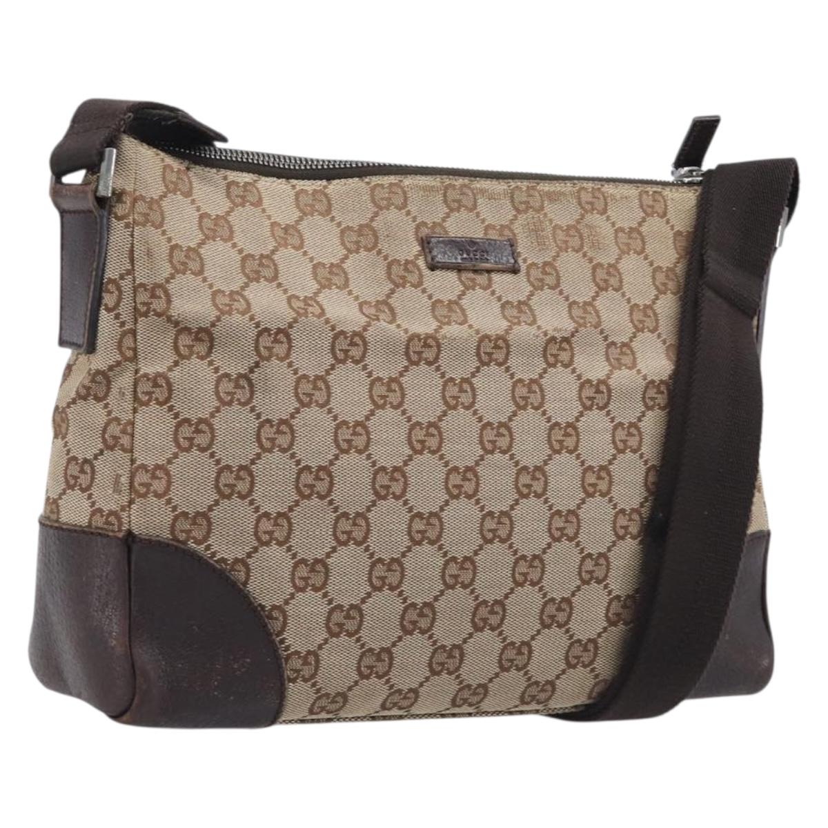 GUCCI GG Canvas Shoulder Bag Beige Silver 114273 Auth 209149
