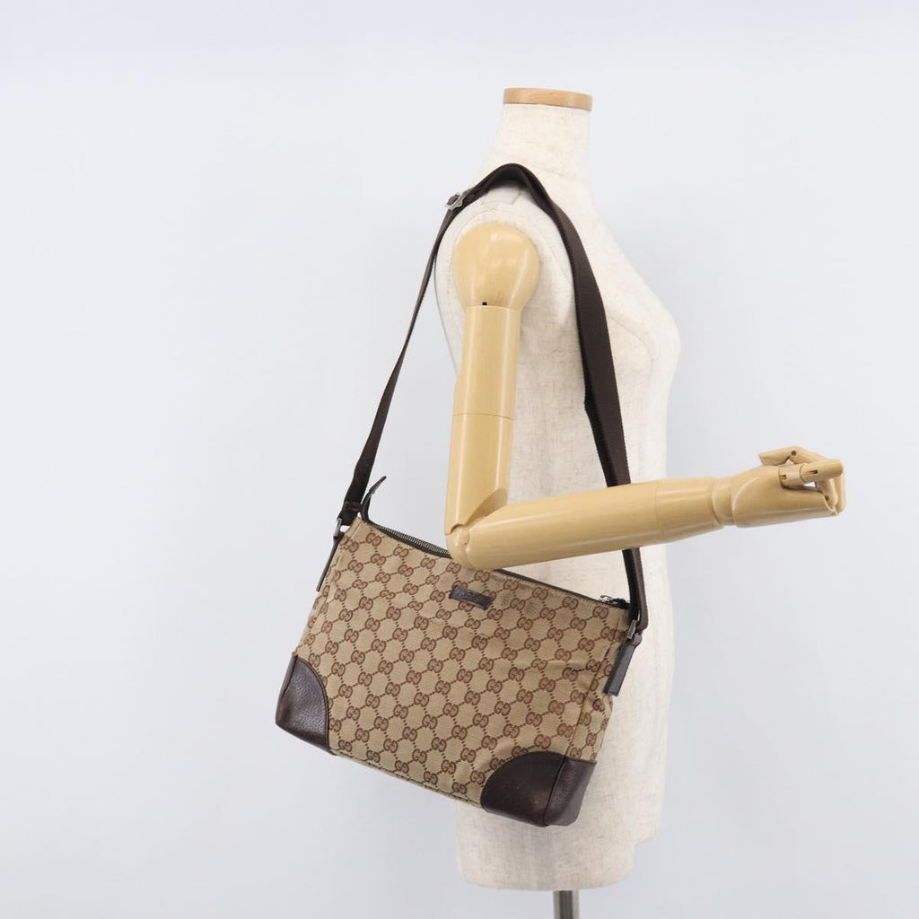 GUCCI GG Canvas Shoulder Bag Beige Silver 114273 Auth 209149
