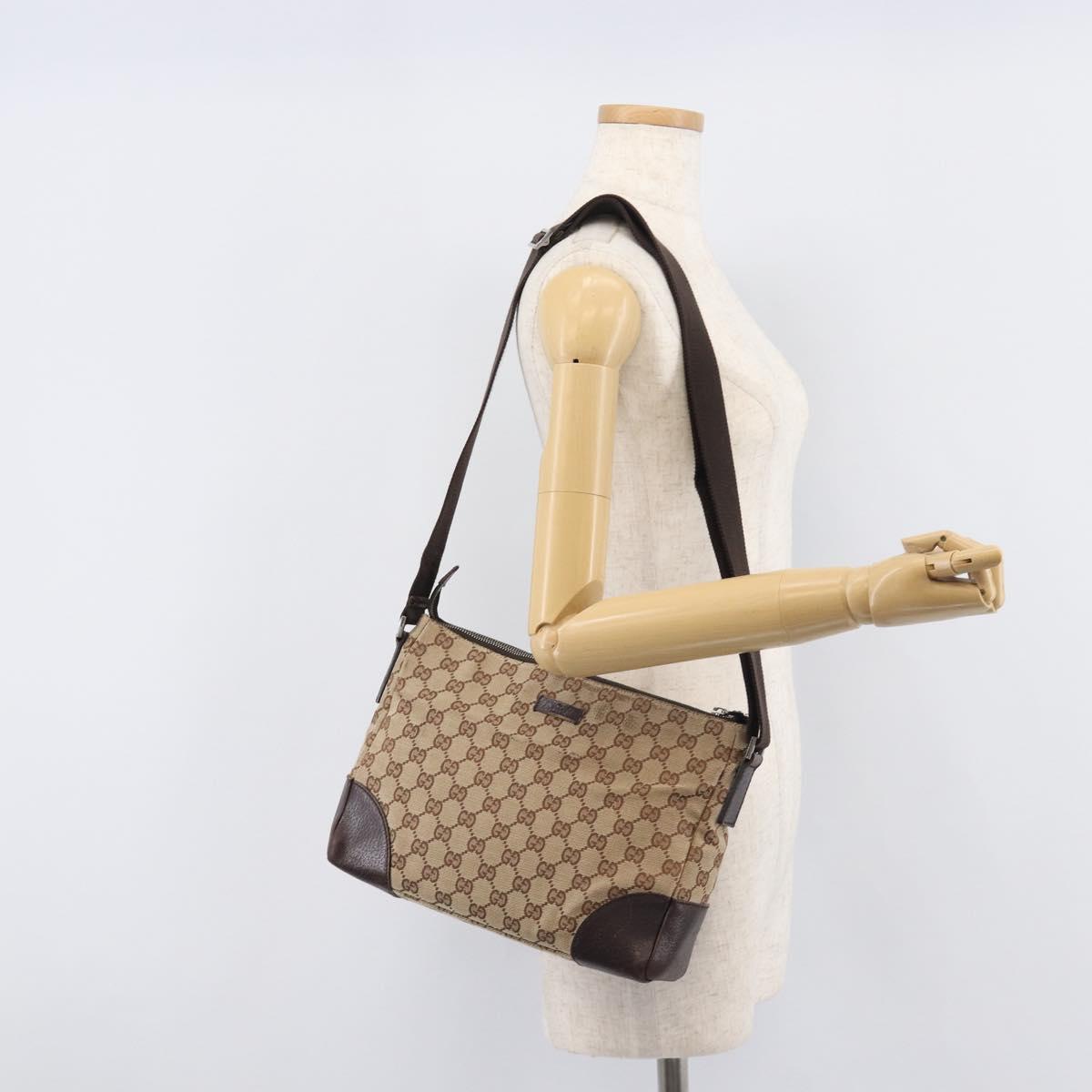 GUCCI GG Canvas Shoulder Bag Beige Silver 114273 Auth 209149