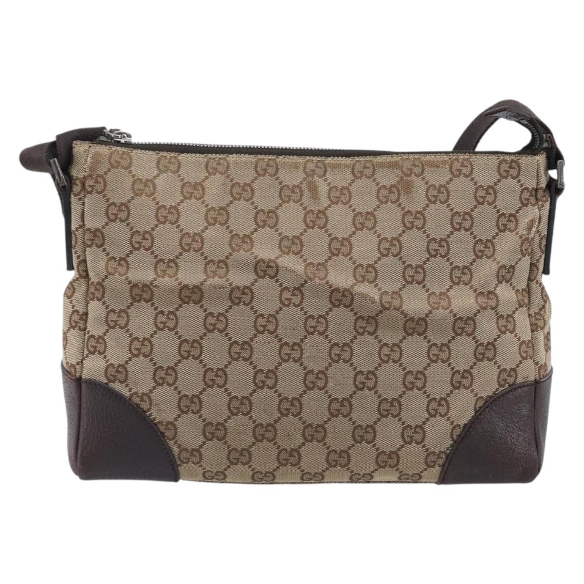 GUCCI GG Canvas Shoulder Bag Beige Silver 114273 Auth 209149