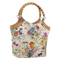 GUCCI Bamboo Flora Hand Bag Canvas Beige Gold Tone 137394 Auth 209161