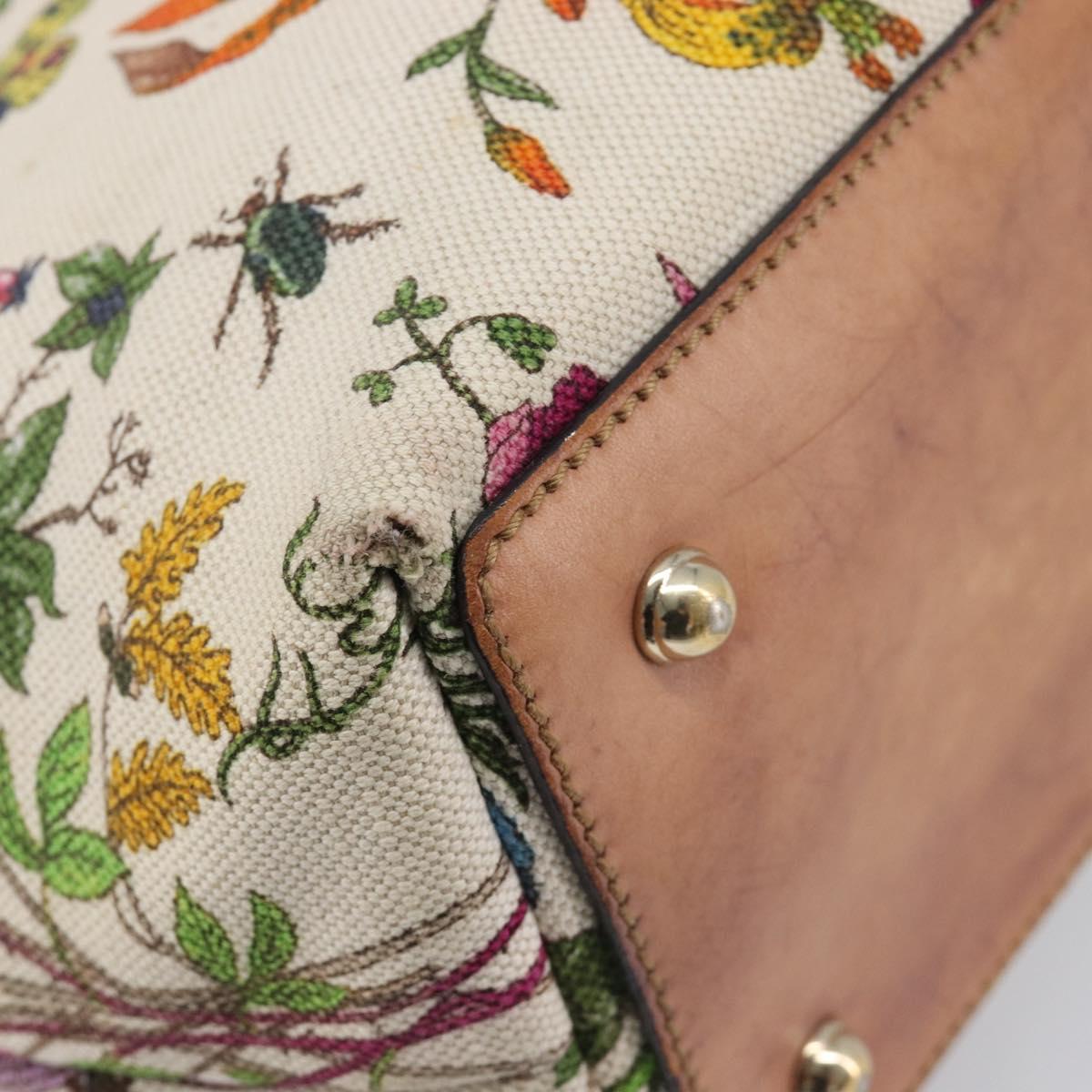 GUCCI Bamboo Flora Hand Bag Canvas Beige Gold Tone 137394 Auth 209161