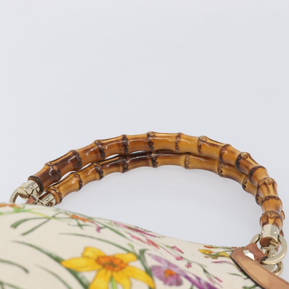 GUCCI Bamboo Flora Hand Bag Canvas Beige Gold Tone 137394 Auth 209161