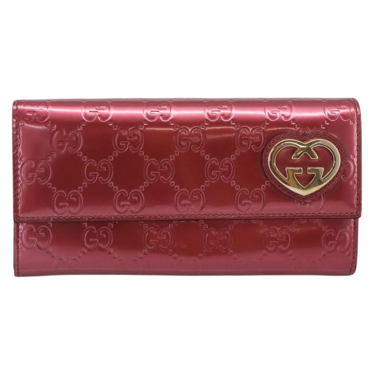 GUCCI GG Canvas Long Wallet Leather Pink Gold Tone 251861 Auth 209169