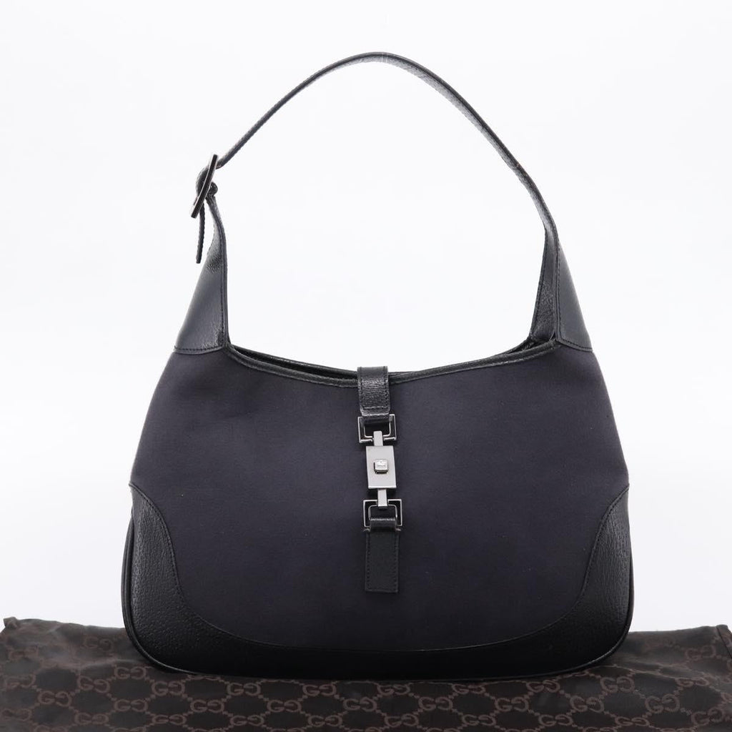 GUCCI Jackie Shoulder Bag Wool Black Silver 001 3306 Auth 209271V