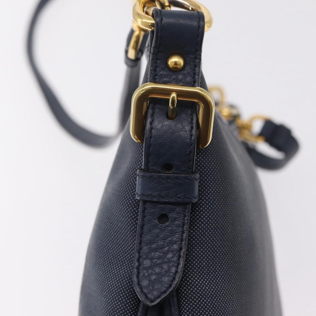 PRADA Shoulder Bag Jacquard Navy Gold Auth 209294A