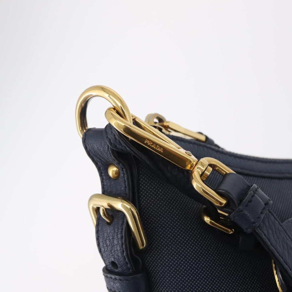 PRADA Shoulder Bag Jacquard Navy Gold Auth 209294A