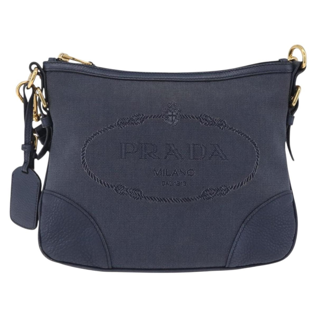 PRADA Shoulder Bag Jacquard Navy Gold Auth 209294A