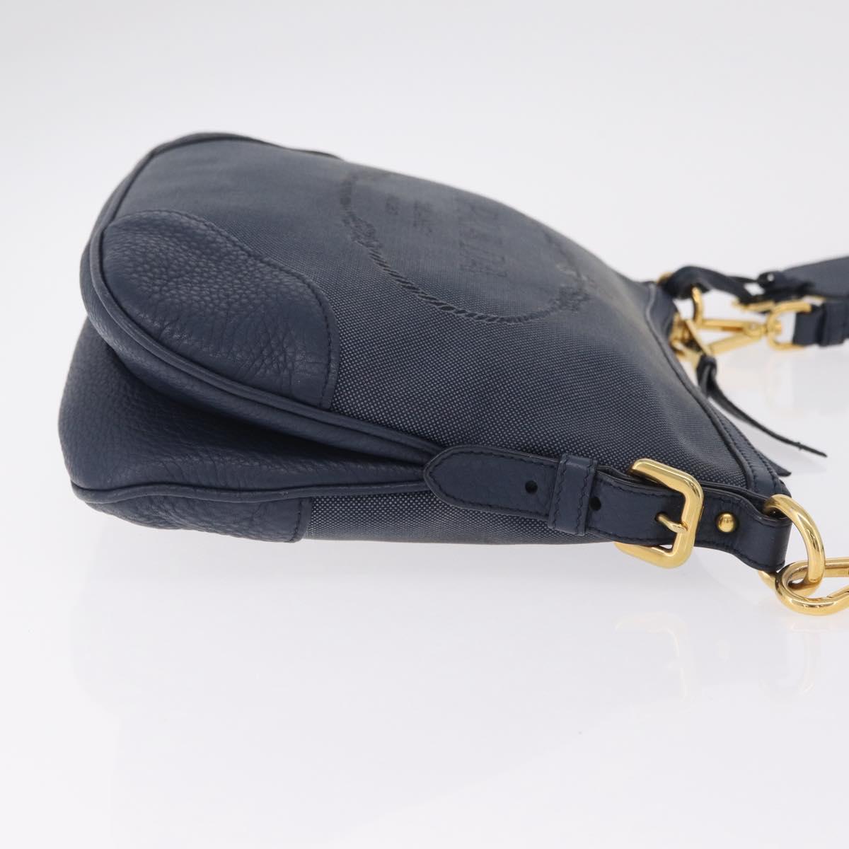PRADA Shoulder Bag Jacquard Navy Gold Auth 209294A