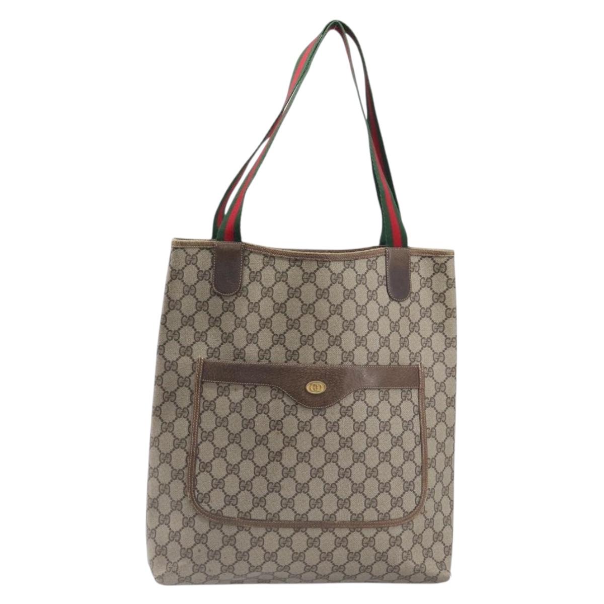 GUCCI GG Supreme Web Sherry Line Tote Bag PVC Beige Gold 378 02 003 Auth 209310