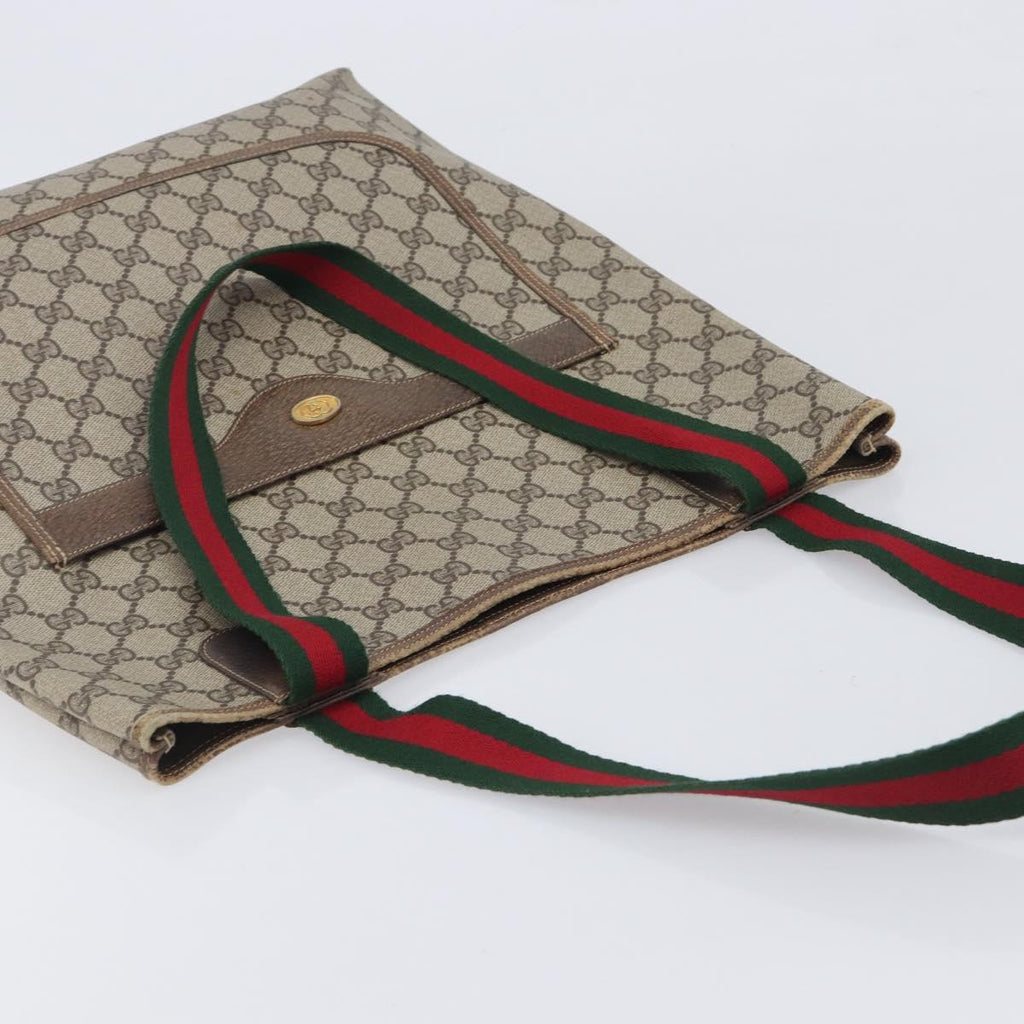 GUCCI GG Supreme Web Sherry Line Tote Bag PVC Beige Gold 378 02 003 Auth 209310