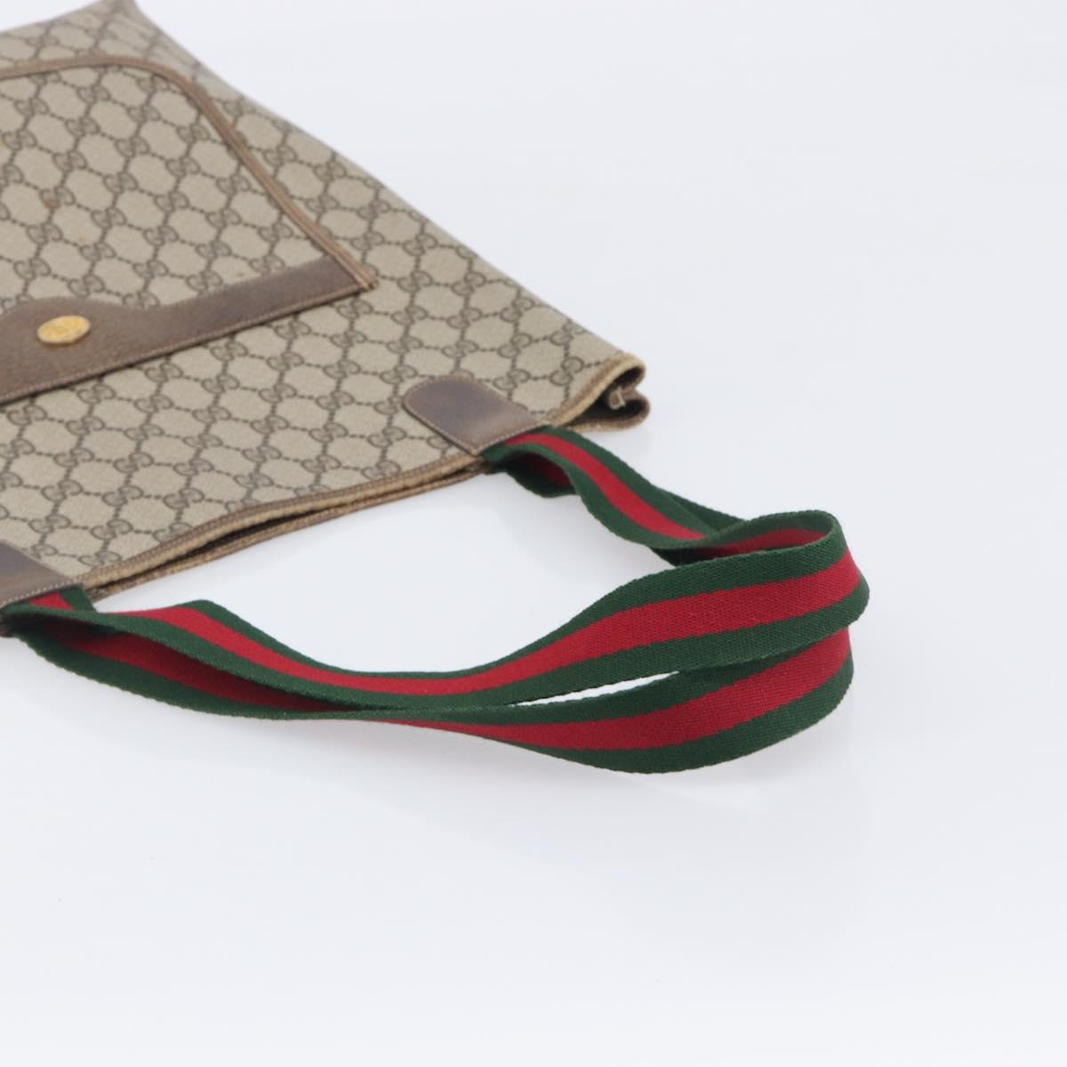 GUCCI GG Supreme Web Sherry Line Tote Bag PVC Beige Gold 378 02 003 Auth 209310