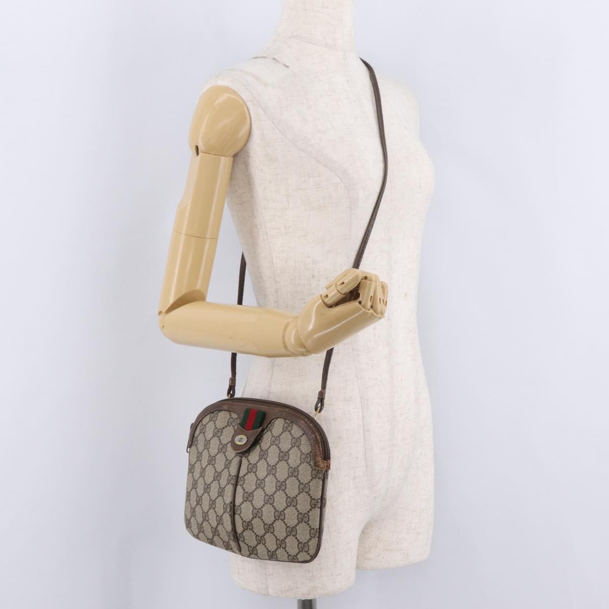 GUCCI GG Supreme Web Sherry Line Shoulder Bag PVC Beige 904 02 047 Auth 209388