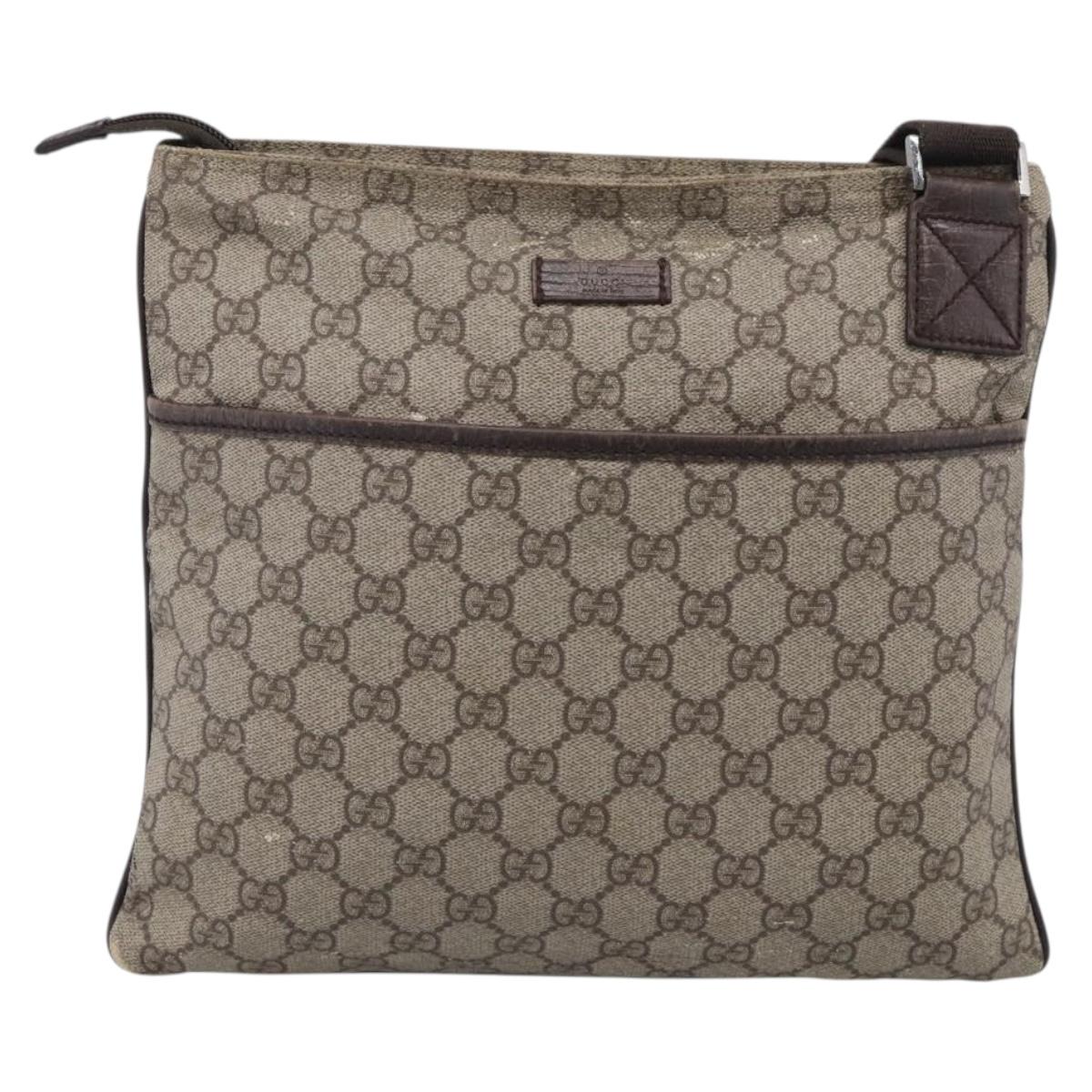 GUCCI GG Supreme Shoulder Bag PVC Beige Silver 141626 Auth 209406