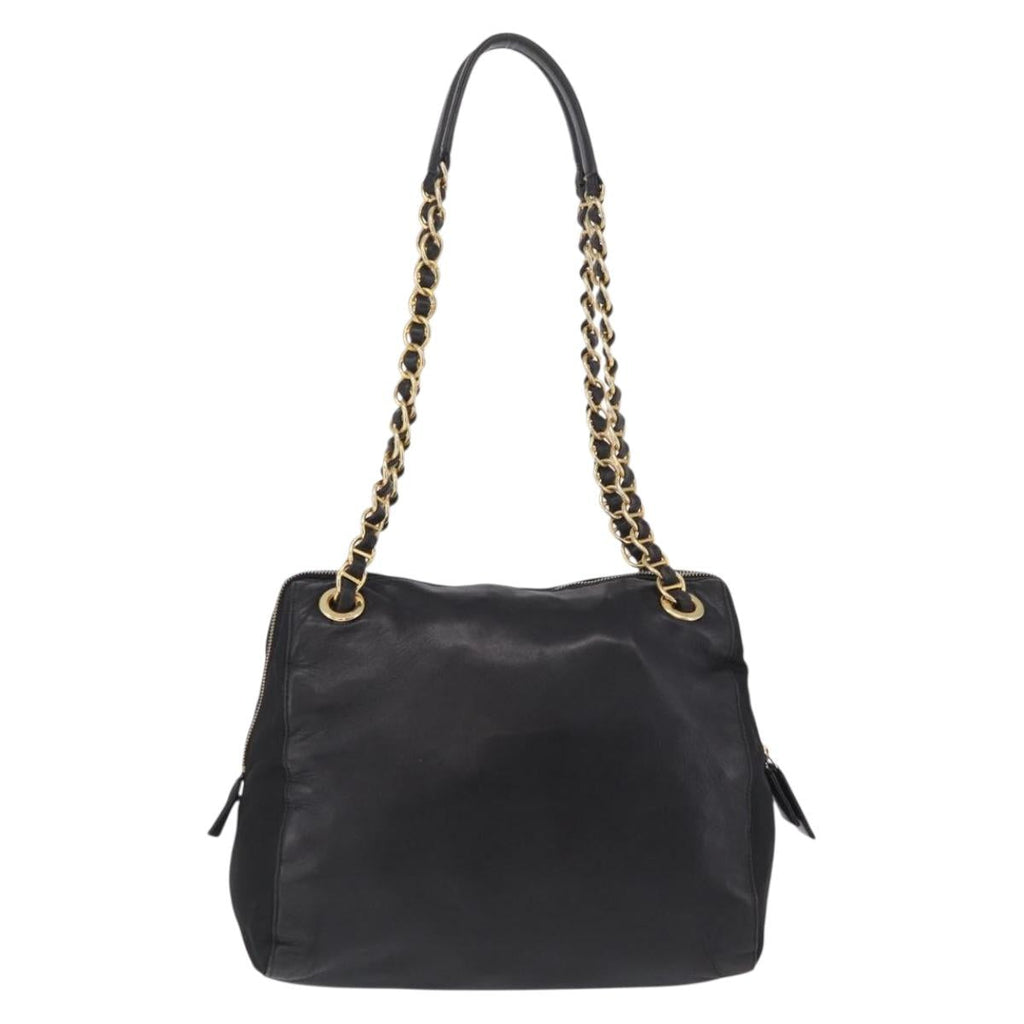 PRADA Chain Shoulder Bag Leather Black Gold Auth 209449V