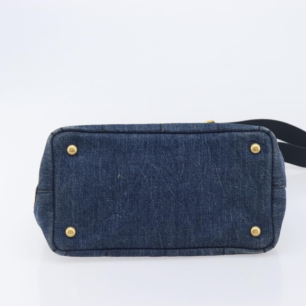 PRADA Canapa Hand Bag Denim 2way Blue Gold Auth 209488V