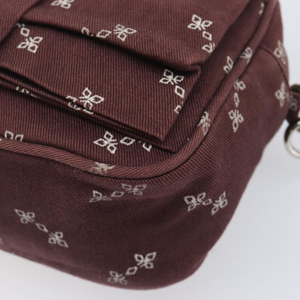 PRADA Chain Shoulder Bag Canvas Brown Silver Auth 209497A