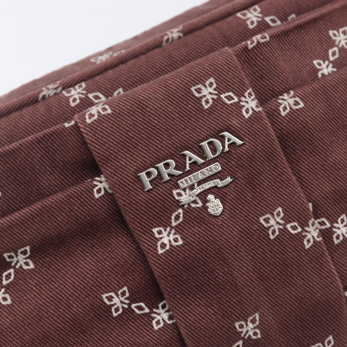 PRADA Chain Shoulder Bag Canvas Brown Silver Auth 209497A