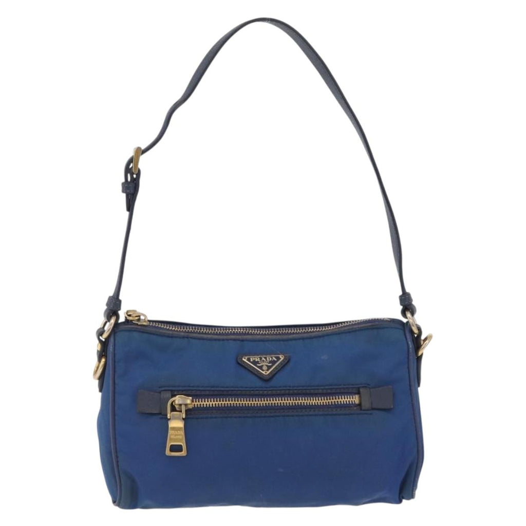 PRADA Shoulder Bag Nylon Blue Gold Auth 209511