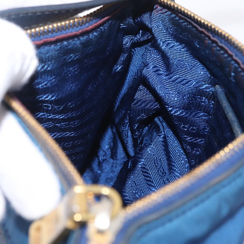 PRADA Shoulder Bag Nylon Blue Gold Auth 209511
