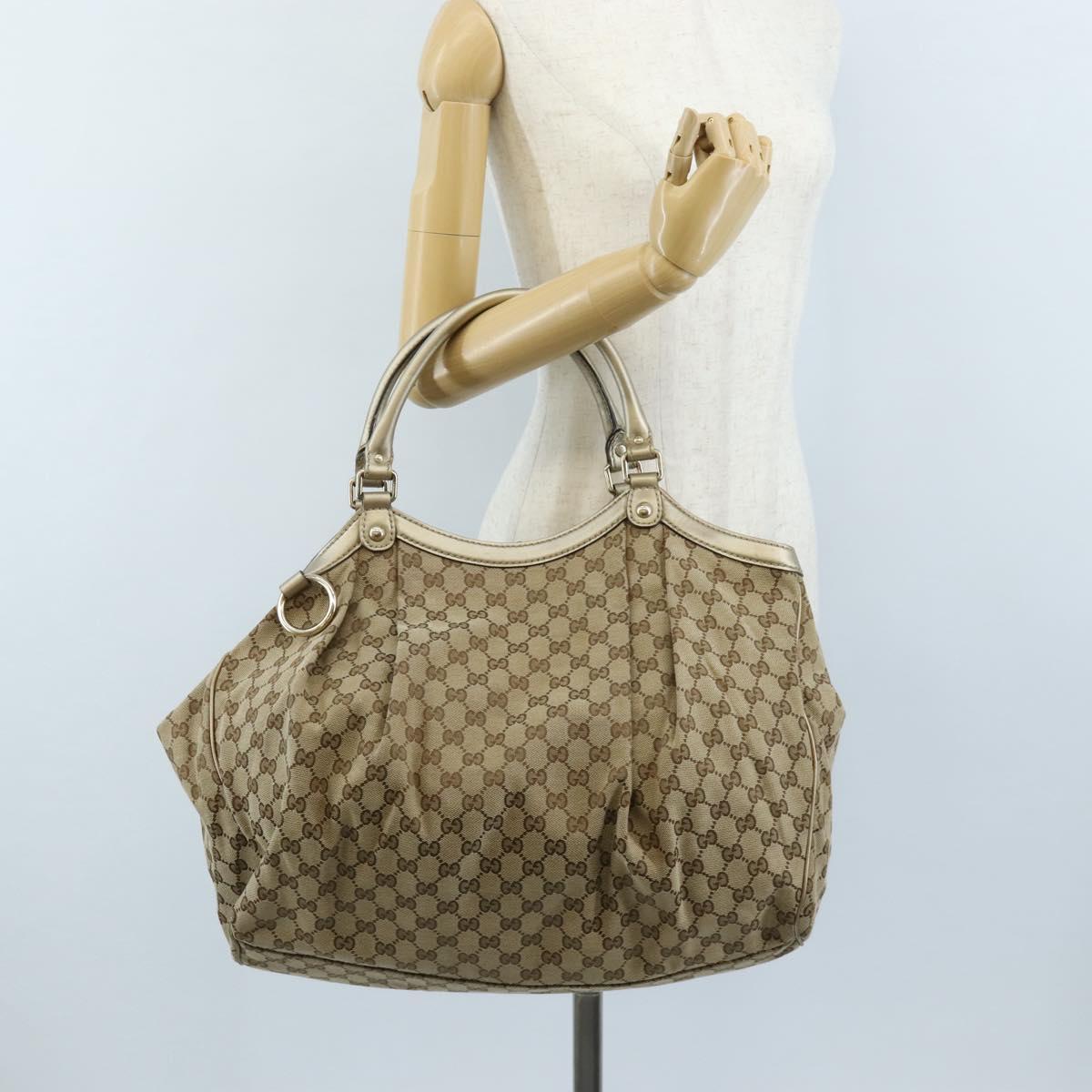 GUCCI GG Canvas Hand Bag Beige Gold 211943 Auth 209529V