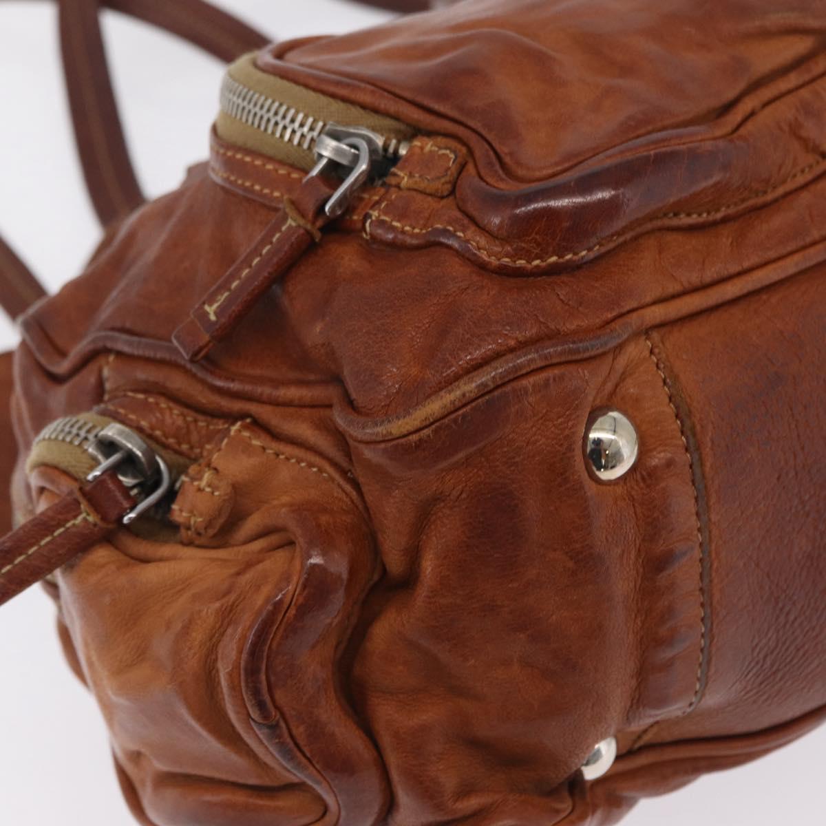 PRADA Tote Bag Leather Brown Silver Auth 209547V